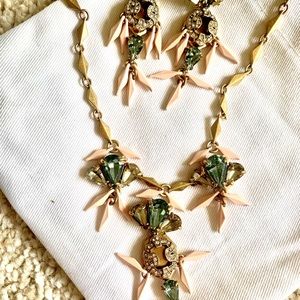 J Crew vintage chandelier Earrings and Necklace pink green gold set
